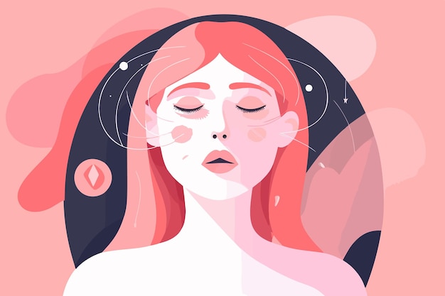 Peaceful woman with third eye employs intuition in decisions Psychic girl considers mind and heart Spirituality esotericism Vector art