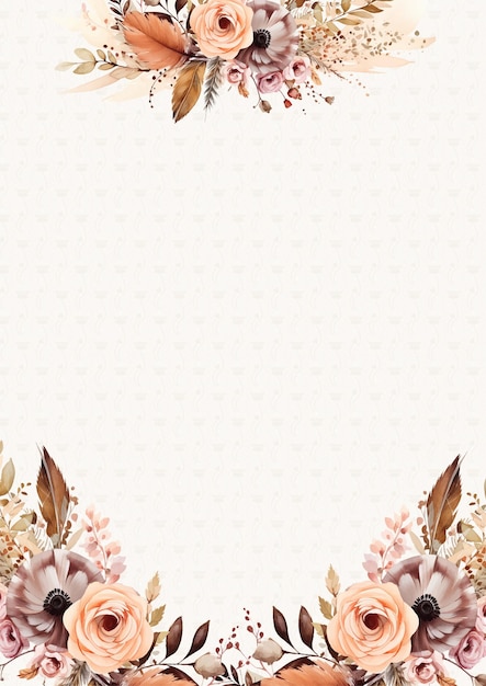 Peach beige and brown vector frame with foliage pattern background with flora and flower