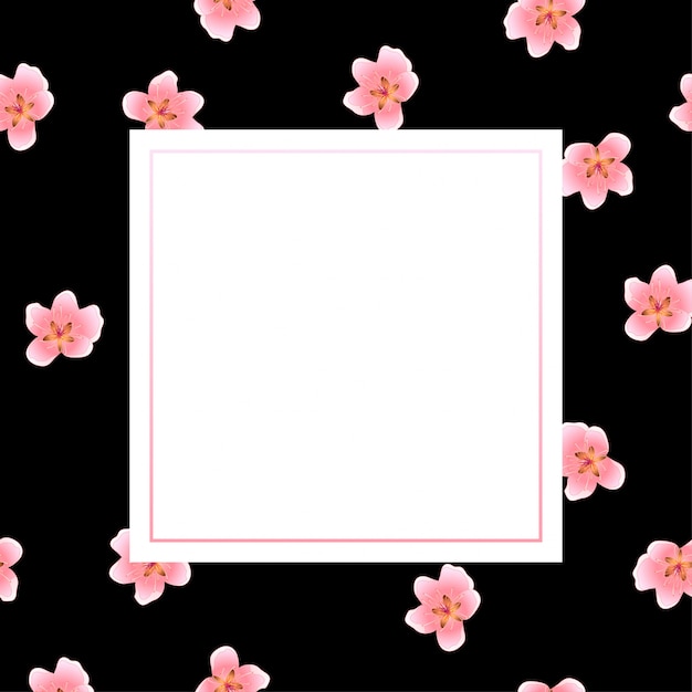 Vector peach blossom frame on black background