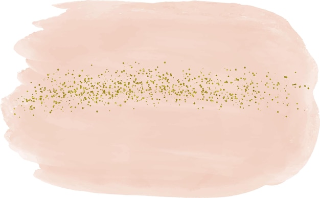 Vector peach brush stroke watercolor texture with golden glitter confetti