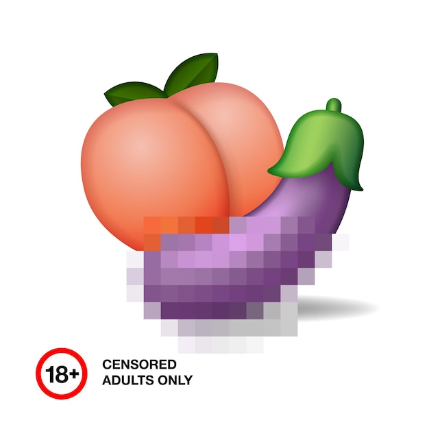 Peach and eggplant emoji closed by censorship adult only 18 emoticon Valentine's day vector image