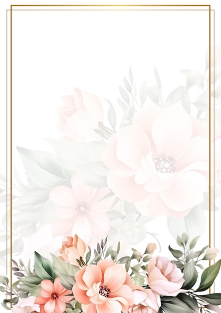 Peach en witte moderne krans achtergrond uitnodiging frame met flora en bloem