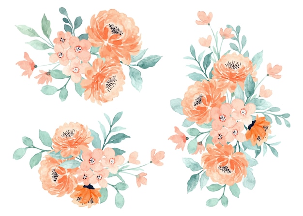 Vector peach floral bouquet collection