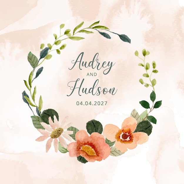 Peach floral watercolor wreath