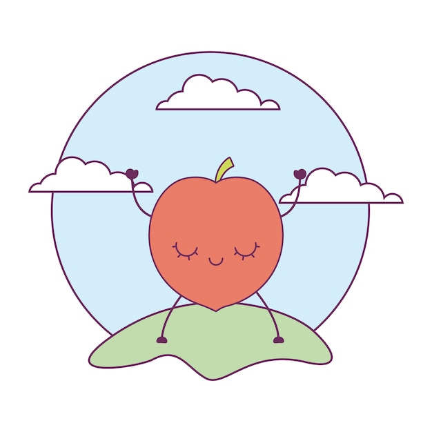 Vector peach fruit kawaii in landscape