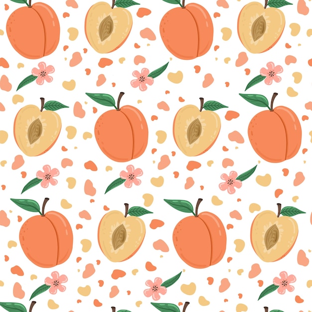 Peach fruit seamless pattern Peach in cartoon style repeated backdrop