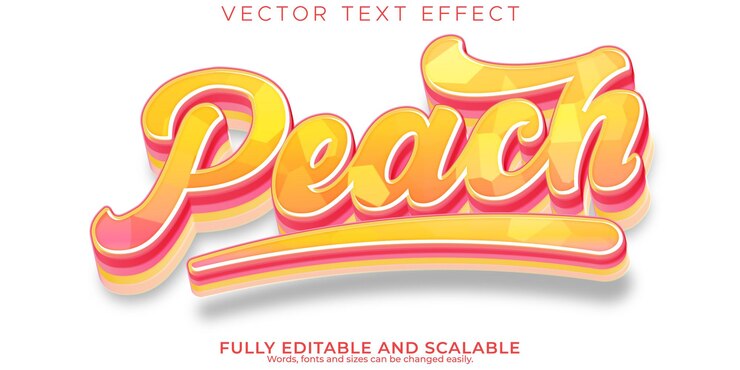 Vector peach fruit text effect editable fresh and organic text style