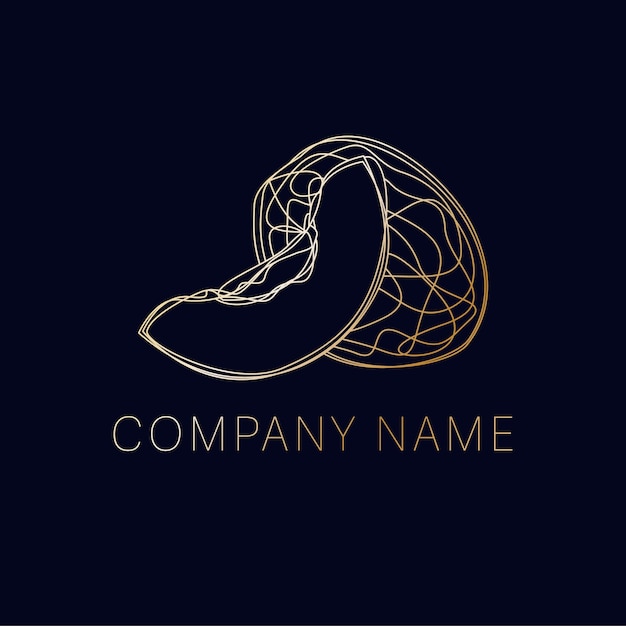 Peach logo design. Gold line art logotype