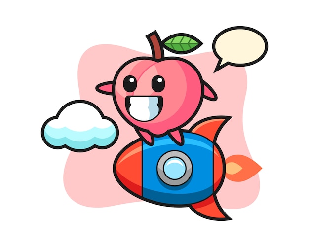 Peach mascot character riding a rocket, cute style design for t shirt