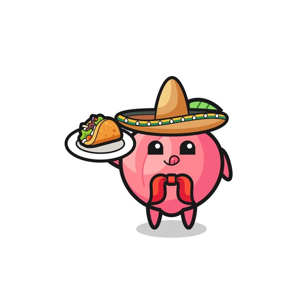 Peach Mexican chef mascot holding a taco cute design