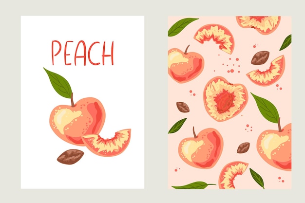 Peach packaging design templates Postcards with peach design vector illustration