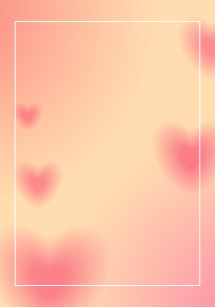 Peach pink background with hearts romantic poster with gradient flyer on theme of love