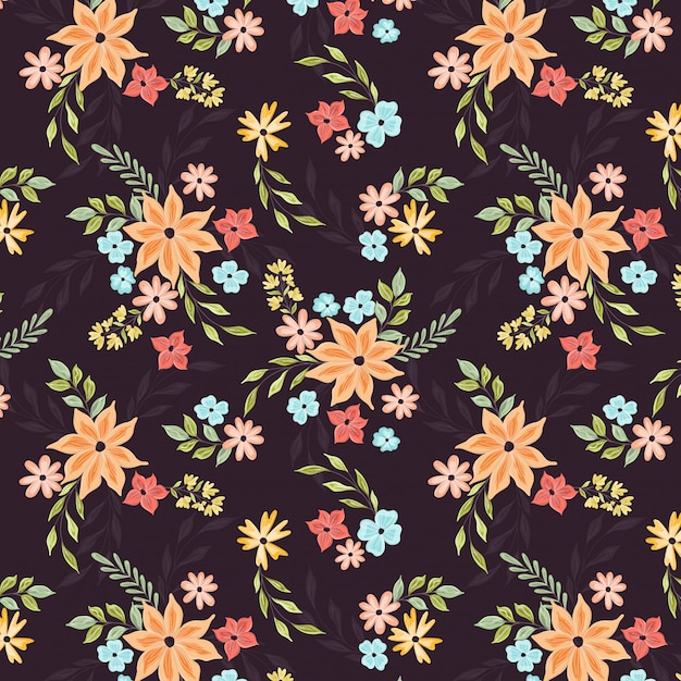 Peach Pink Flowers Garden seamless Pattern