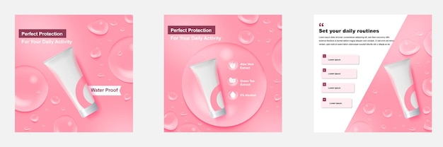 Peach pink water drop cosmetic social media post banner template for product display background