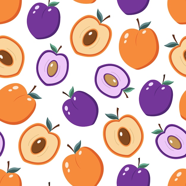 Peach and plum seamless background summer fruits pattern design