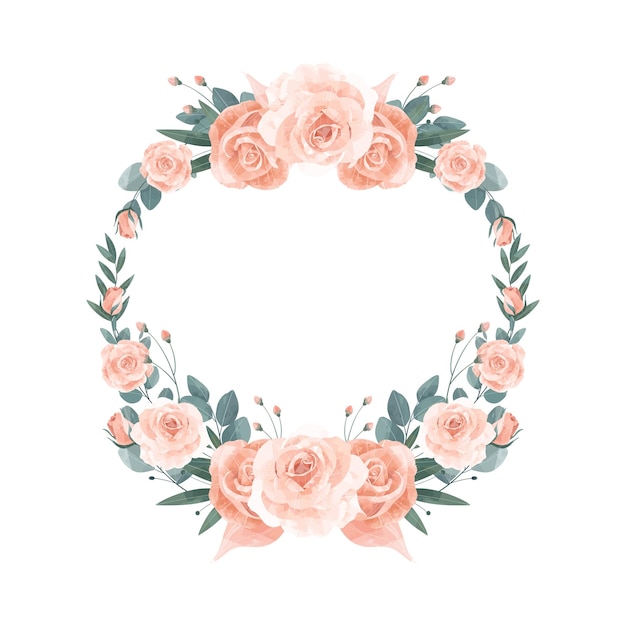 Vector peach rose wreath bloemframe achtergrond