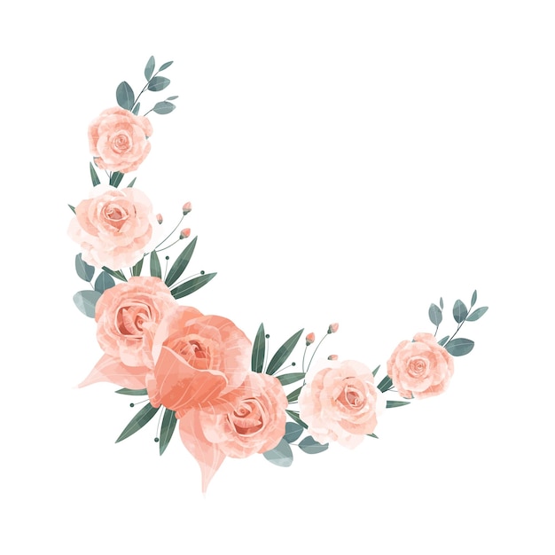 Vector peach rose wreath bloemframe achtergrond