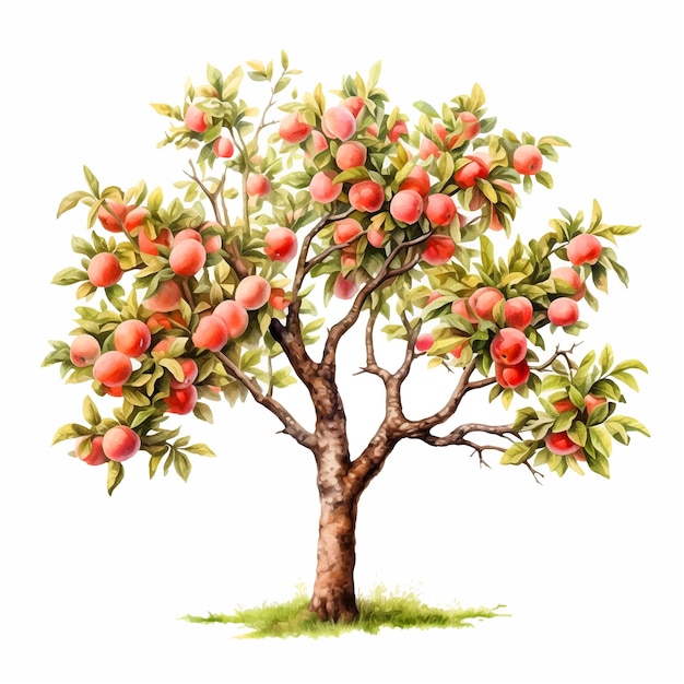 Vector peach tree watercolor paint ilustration