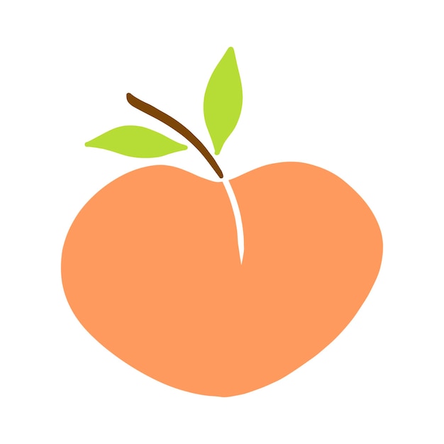 Peach vector icon with green leaves