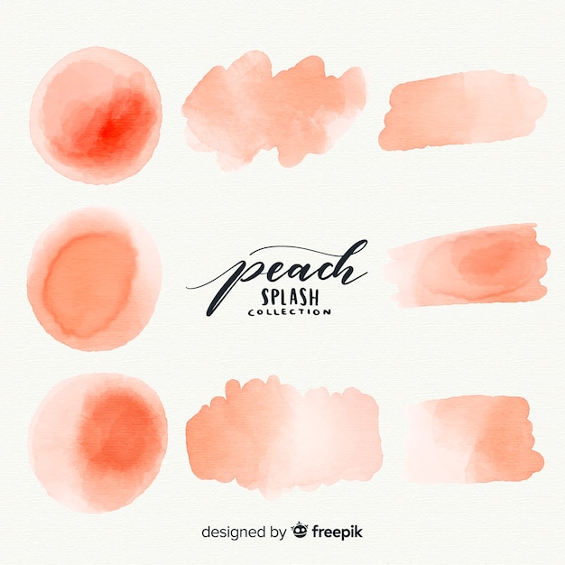 Vector peach watercolor splash collection