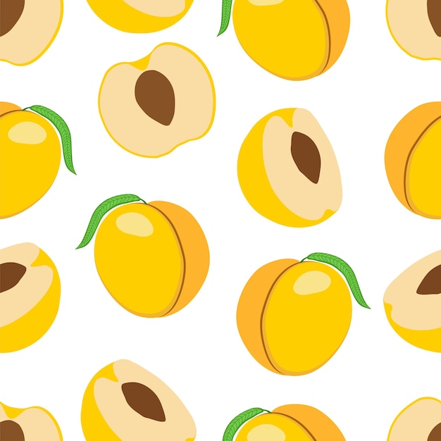 Peaches on a white background. Seamless pattern. Vector illustration