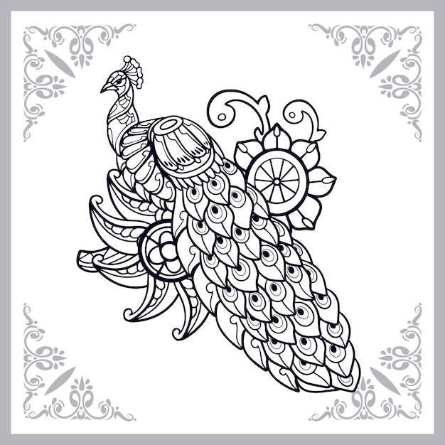 Peacock bird zentangle arts isolated on white background