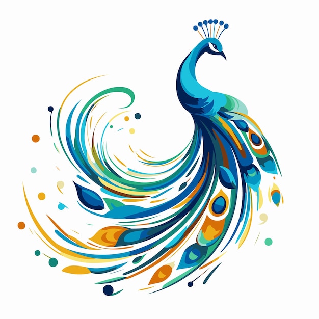 Vector peacock in blue and yellow colors on white background vector illustration