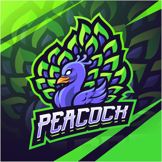 Peacock esport mascotte logo ontwerp