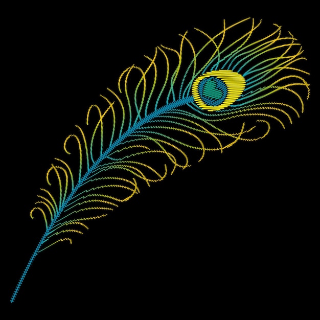 Vector peacock feather embroidery design. embroidered pattern for patches, fabric, textile prints.