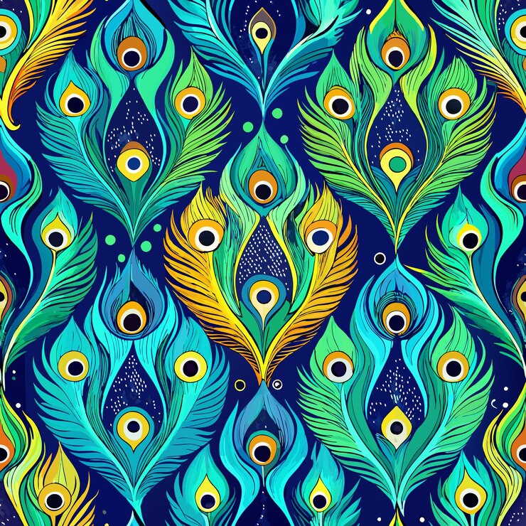 Vector peacock feather seamless pattern background vector illustration for fabric and apparel accessories