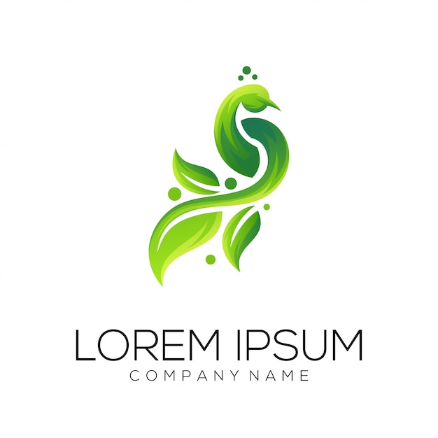 Павлин листьев логотипа дизайн вектор