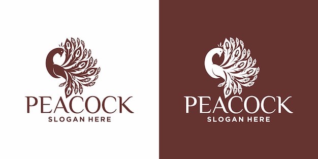 Peacock line art logo in luxury style vector peacock logo design template