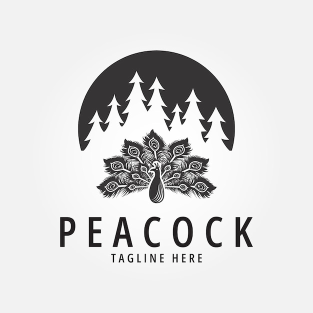 Vector peacock logo design inspiration with forest vector illustration