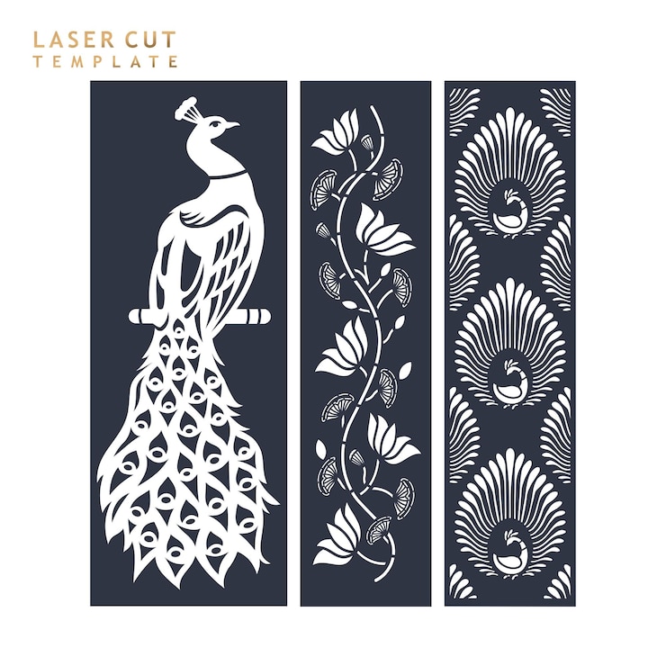 वेक्टर peacock and lotus flower border for wooden decorative laser cutting