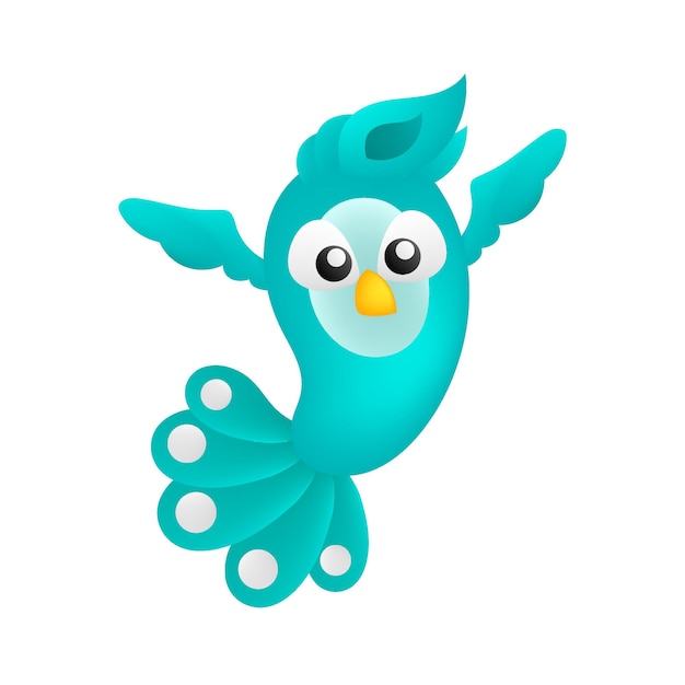 Peacock mascot flying with beautiful tail doodle icon image kawaii