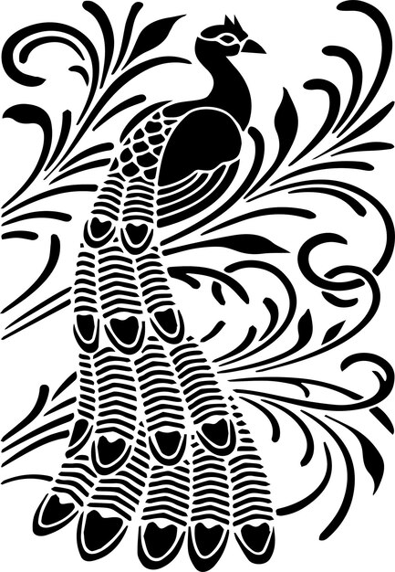 peacock pattern silhouette set collection isolated black on white background vector illustration