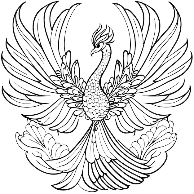 peacock vector illustration line art