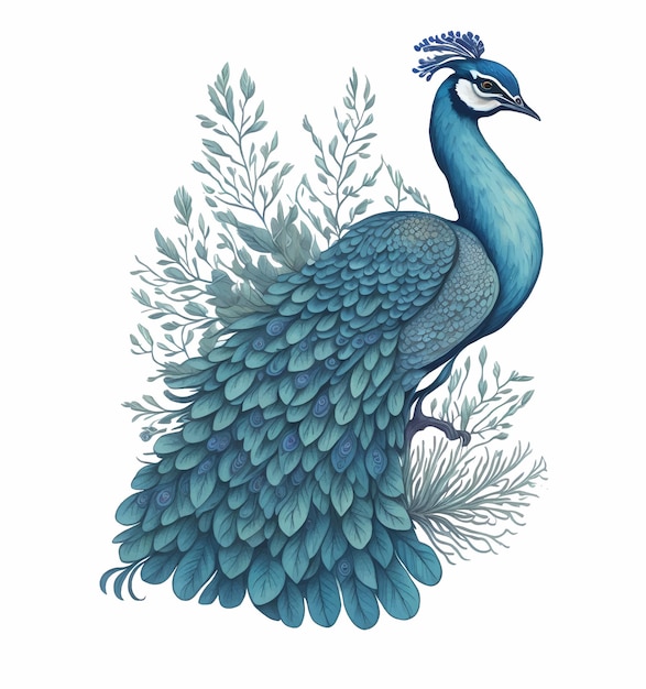 peacock watercolor illustration hand drawing