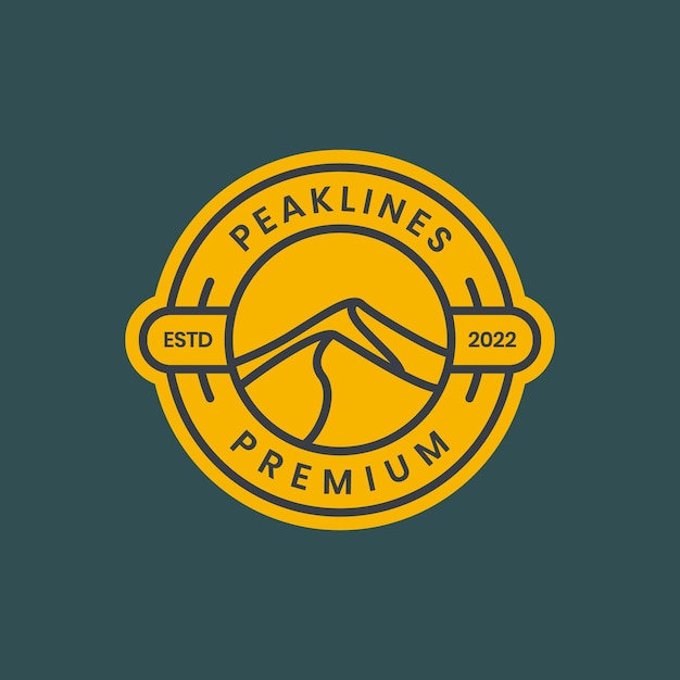 Peak high hill mountain minimalist line art circle badge vintage logo design vector icon