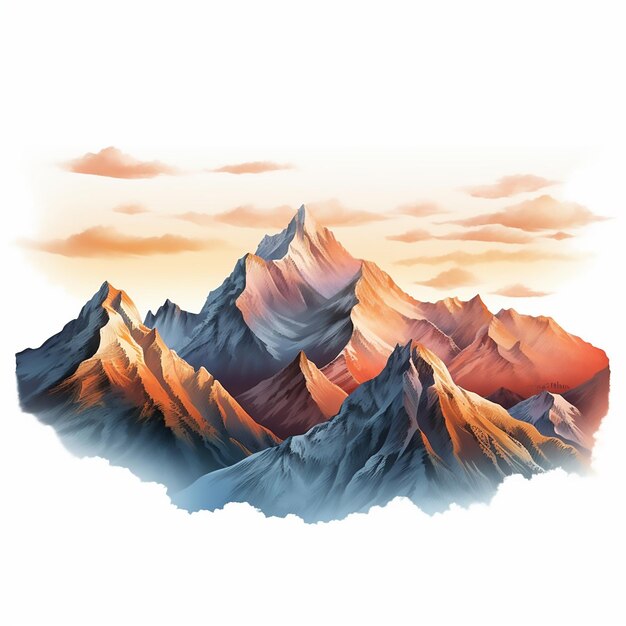 Vector peak panoramic fog sketch hiking watercolor panorama sunrise horizon silhouette freedom grap