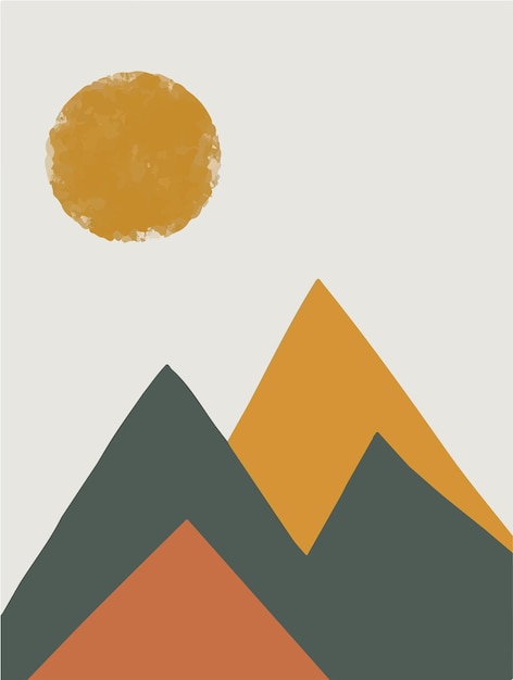 Peaks of high mountains in minimalist drawing style