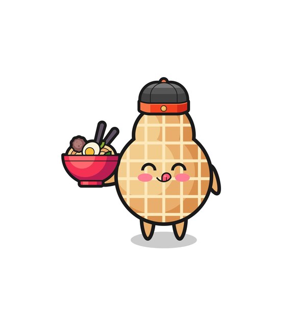 Peanut as Chinese chef mascot holding a noodle bowl