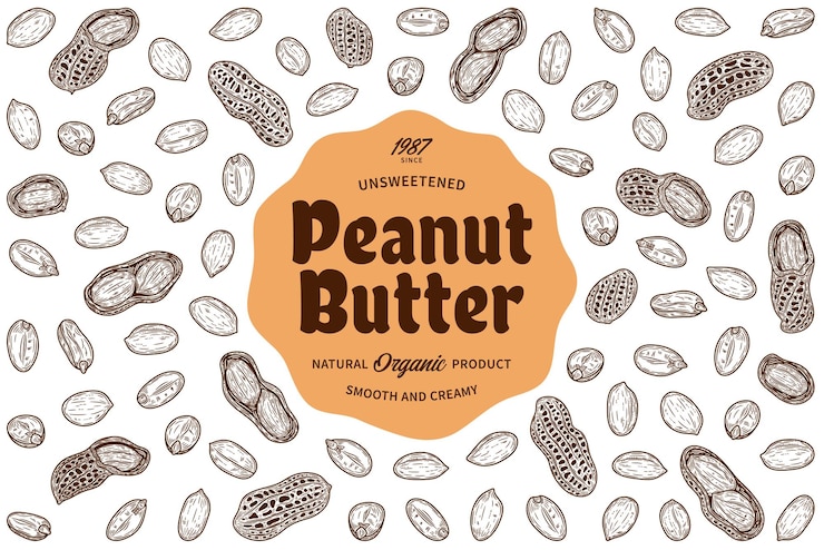 Vector peanut butter label peanut seeds and shells icons