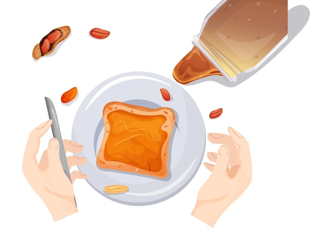 Vector peanut butter lover's day. peanut butter sandwich on a plate with nuts. vector illustration.