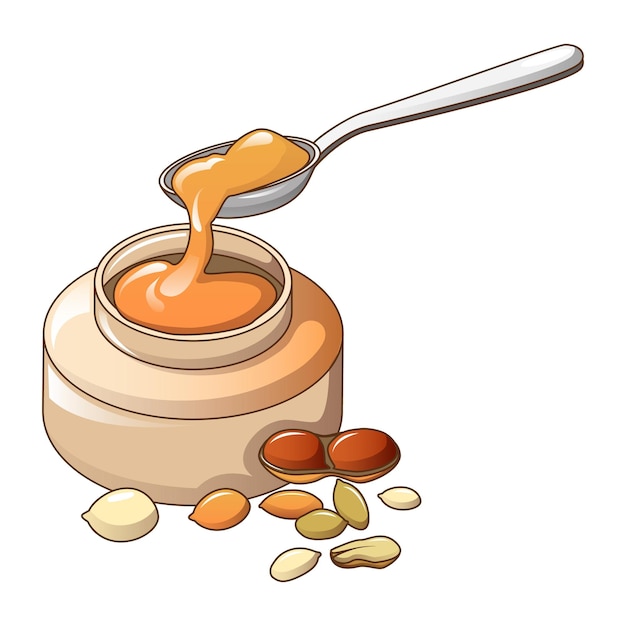 Vettore burro di arachidi sull'icona del cucchiaio cartoon di icona vvettoriale per il web design isolato su sfondo bianco