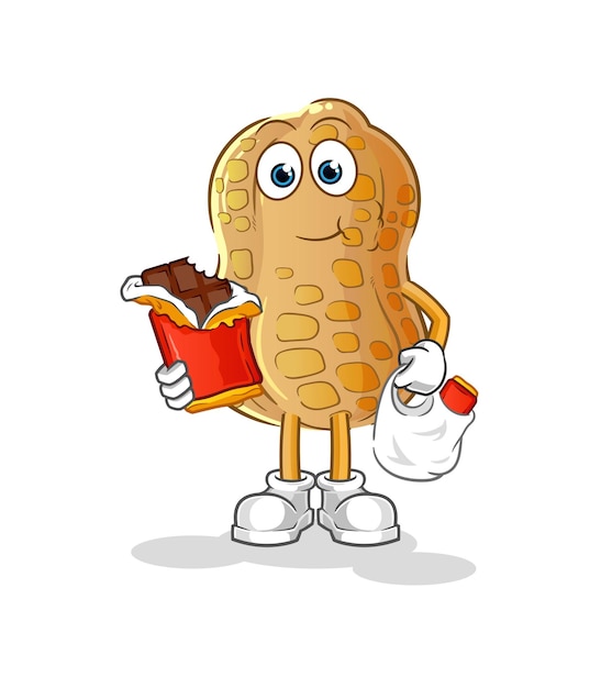 The peanut eat chocolate mascot. cartoon