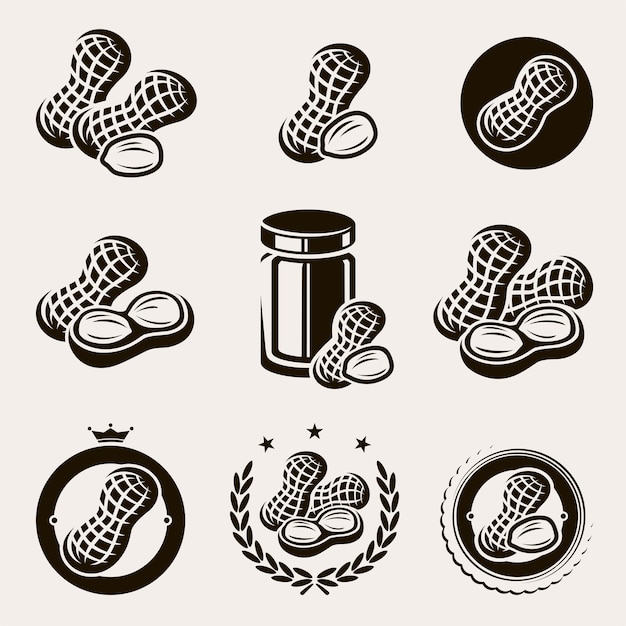 Peanuts label and icons set Vector