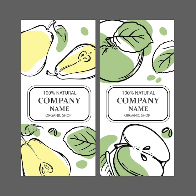 Pear apple labels 垂直スケッチ ベクター イラスト セット