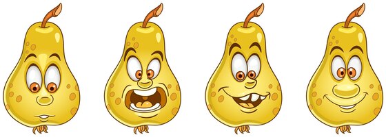 Pear. cartoon emoji faces. funny fruit characters.