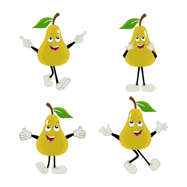 Pear fruit cartoon Cute vector set of pear fruit character in different action emotion